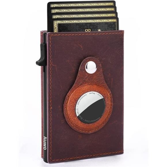 Credit Card Holder for Men with AirTag Slot Slim Wallet RFID Wallet